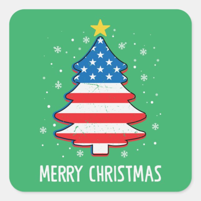 Christmas Tree American Flag Family Christmas  Square Sticker (Front)