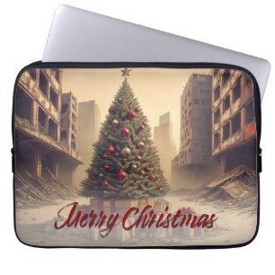 Christmas Tree Amid Ruins Merry Christmas Laptop Sleeve
