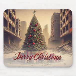Christmas Tree Amid Ruins Merry Christmas Mouse Mat