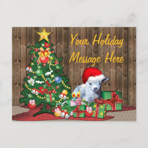 Christmas Tree and Baby Goat Holiday Postcard