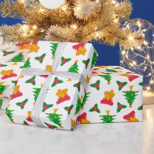 Christmas tree and bells theme pattern  wrapping paper