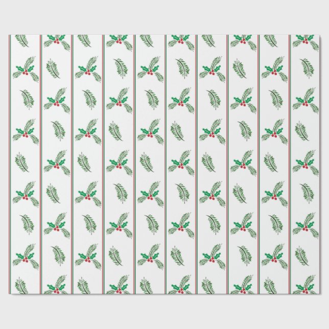 Christmas tree and berries with stripes wrapping paper (Seam)