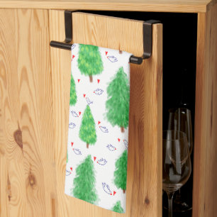 Christmas tree and bird kitchen towel