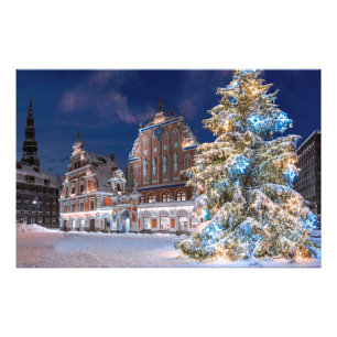 Christmas tree and Blackheads house in Riga Photo Print