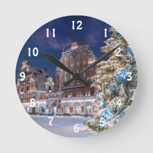 Christmas tree and Blackheads house in Riga Round Clock
