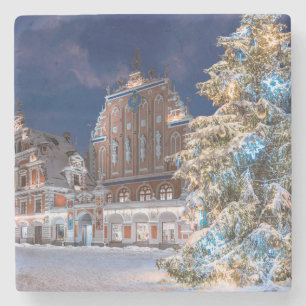 Christmas tree and Blackheads house in Riga Stone Coaster