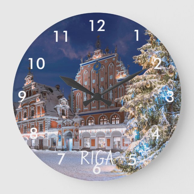 Christmas tree and Blackheads house in Riga Trinke Large Clock (Front)