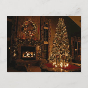 Christmas Tree and Bushes outside Shopping Centre Holiday Postcard