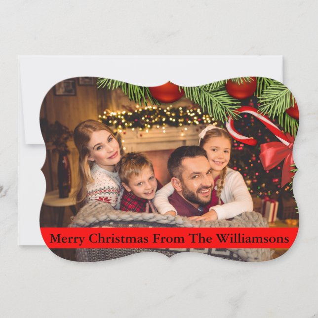 Christmas Tree and Candy Cane Border Fancy Cut Holiday Card (Front)