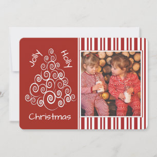 Christmas Tree and Candy Cane Striped Custom Photo Holiday Card
