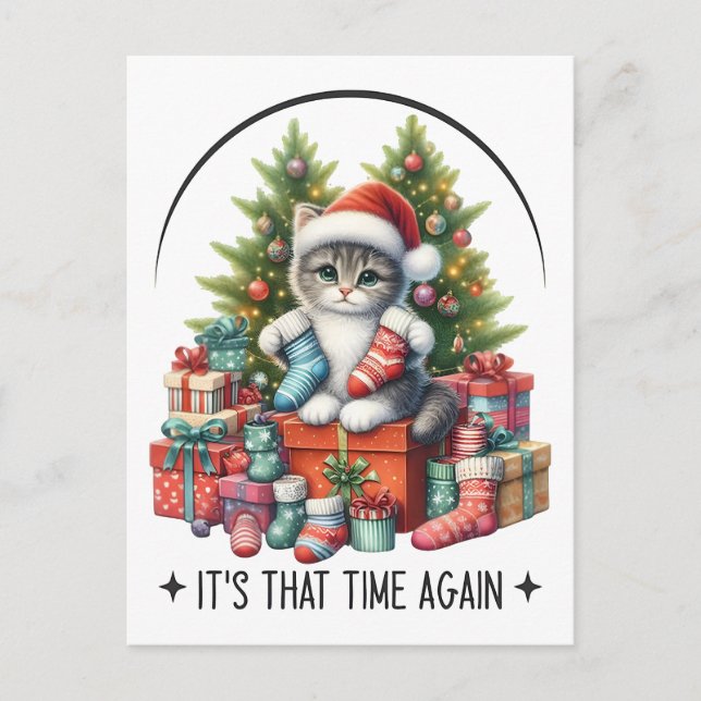 Christmas Tree And Cat 2025  Postcard (Front)