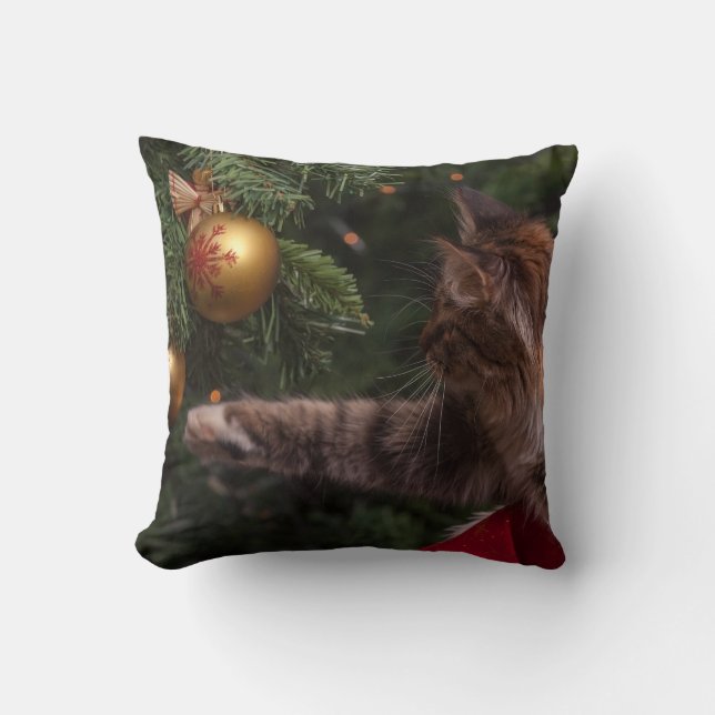 Christmas Tree And Cat Cushion (Front)