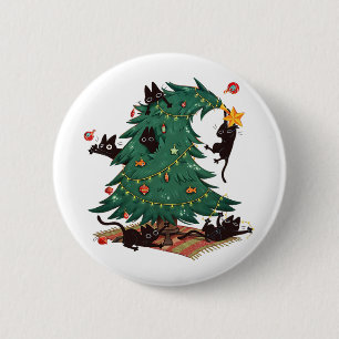 Christmas Tree And Cat Cute Christmas Cat Lover 6 Cm Round Badge