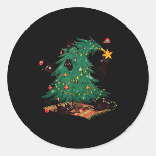 Christmas Tree And Cat Cute Christmas Cat Lover Classic Round Sticker