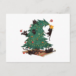 Christmas Tree and Cat Cute Christmas Cat Lover Holiday Postcard