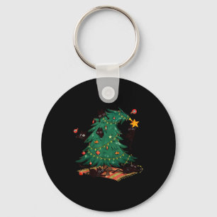 Christmas Tree And Cat Cute Christmas Cat Lover  Key Ring