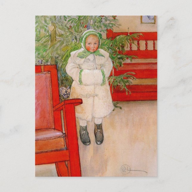 Christmas Tree and Child in Furs Holiday Postcard (Front)