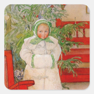 Christmas Tree and Child in Furs Square Sticker