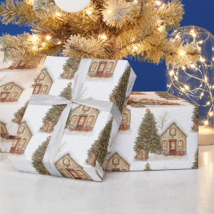 Christmas Tree and Cosy Winter Cabin  Wrapping Paper
