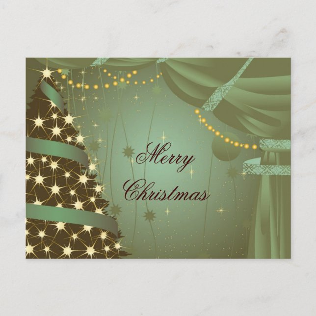 Christmas Tree and Curtain Postcard (Front)