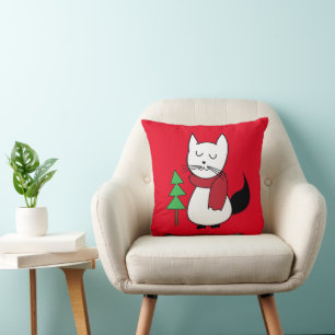 Christmas Tree and Cute Cat Cushion