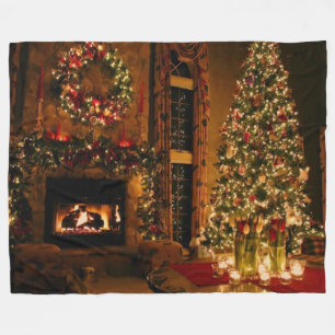 CHRISTMAS TREE and FIREPLACE Fleece Blanket