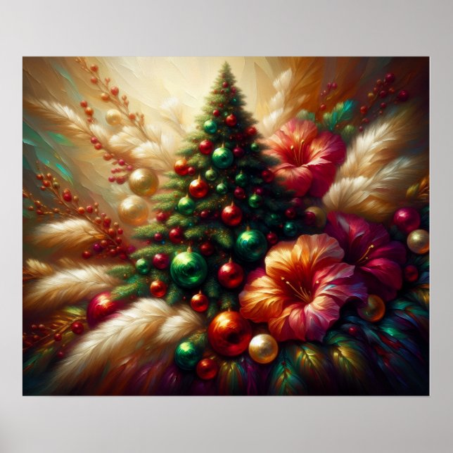 Christmas Tree and Flowers on a Beautiful Wall Poster (Front)