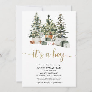 Christmas Tree and Gifts Baby Shower Invitation