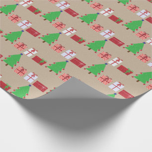 Christmas Tree and Gifts on Beige Wrapping Paper