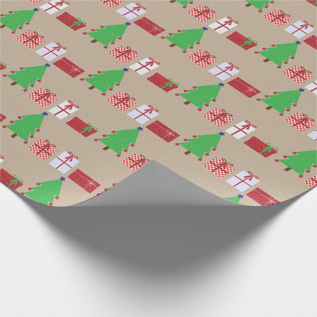Christmas Tree and Gifts on Beige Wrapping Paper (Corner)