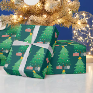 Christmas Tree and Gifts Whimsical Graphic Wrapping Paper
