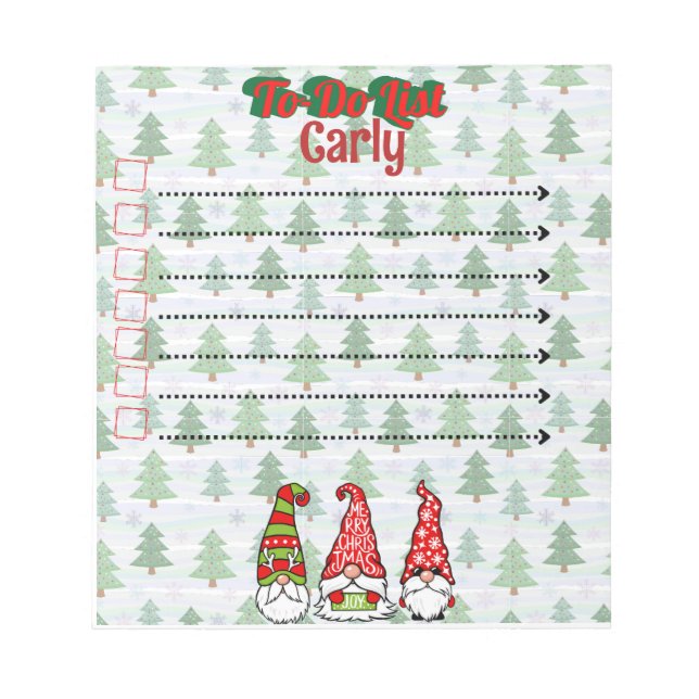 Christmas tree and gnome custom to-do list notepad (Front)