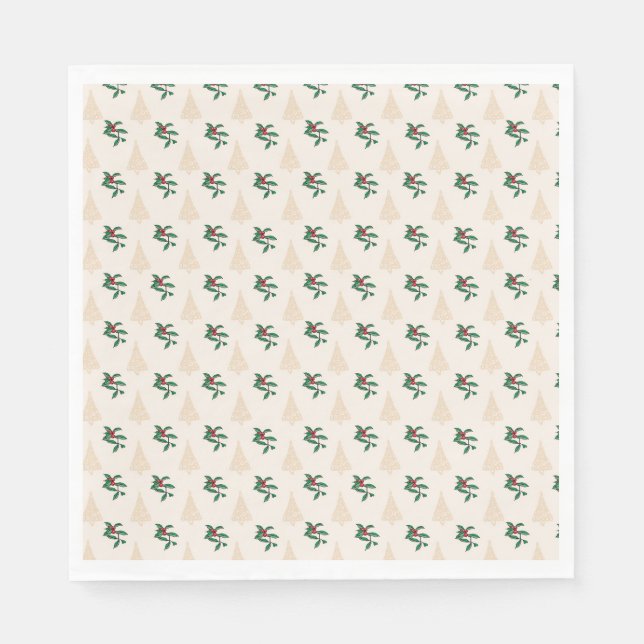 Christmas tree and Holly in Cream Paper Napkins (Front)