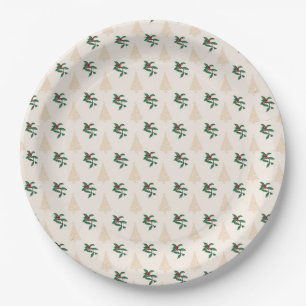 Christmas tree and Holly in Cream Paper Plates