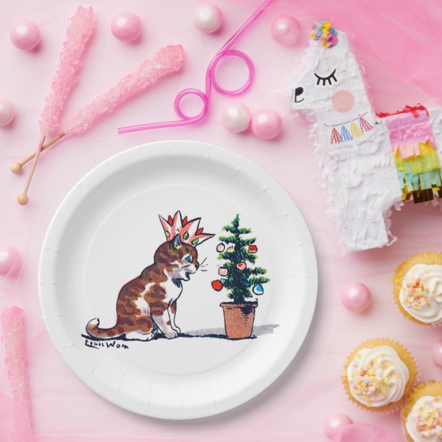 Christmas Tree and Kitten, Louis Wain Paper Plate (Party)