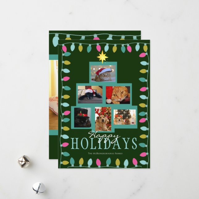 Christmas Tree and Lights Photo Holiday Card (Front/Back In Situ)