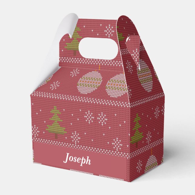 Christmas tree and ornament woven red favour box (Front Side)