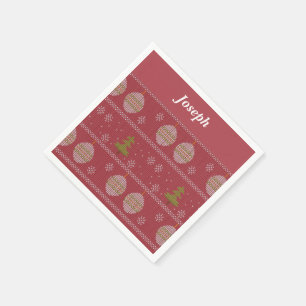 Christmas tree and ornament woven red napkin