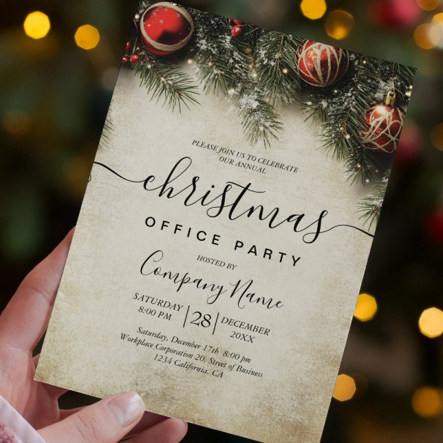 Christmas Tree and Ornaments Holiday Office Party Invitation (Creator Uploaded)