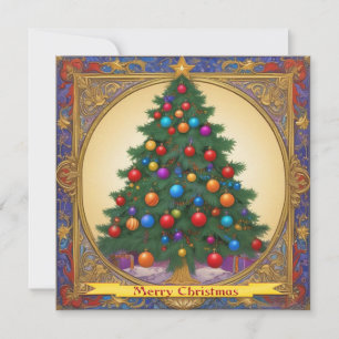 Christmas Tree and Ornaments in Decorative Frame Holiday Card