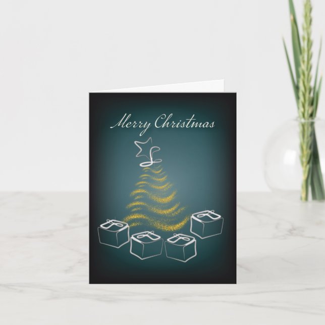 Christmas tree and presents, modern traditional thank you card (Front)