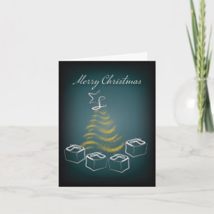 Christmas tree and presents, modern traditional thank you card