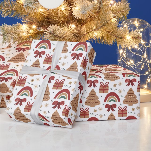 Christmas Tree and Rainbow Modern Pattern Wrapping Paper (Holidays)