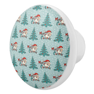 Christmas tree and santa claus ceramic knob