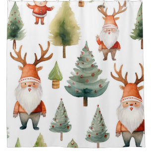 Christmas Tree and Santa Claus in Watercolors Shower Curtain
