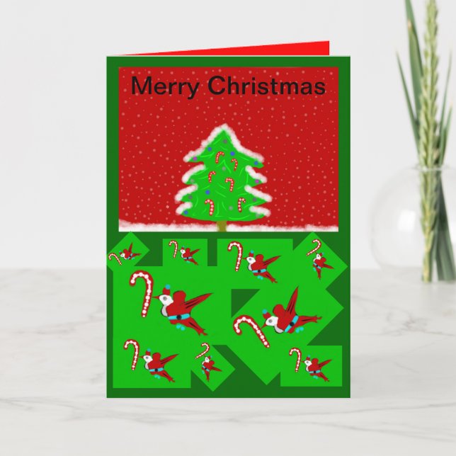 Christmas tree and santa hummingbirds card (Front)