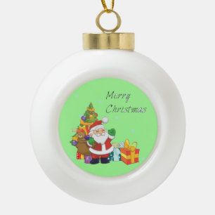 Christmas tree and Santa Merry Christmas green Ceramic Ball Christmas Ornament