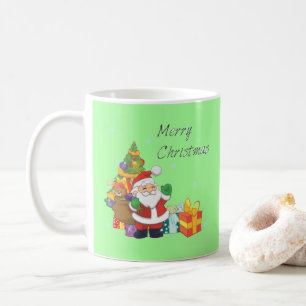 Christmas tree and Santa Merry Christmas green Coffee Mug