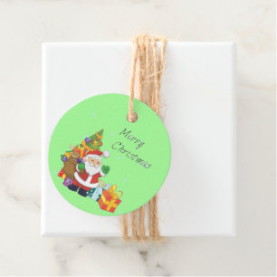 Christmas tree and Santa Merry Christmas green Favour Tags