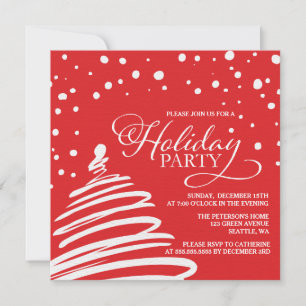 Christmas Tree and Snow Holiday Party Invitation